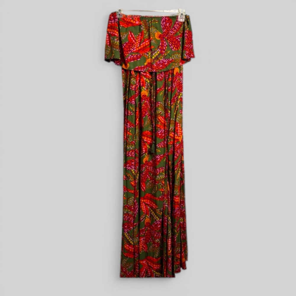 Japna New tropical print strapless midi dress coastal boho chic Small